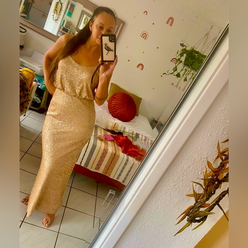 Rose Gold Modern Metallic Gown | Sorella Vita | Street Sz 8-10 (Bridal size 12)